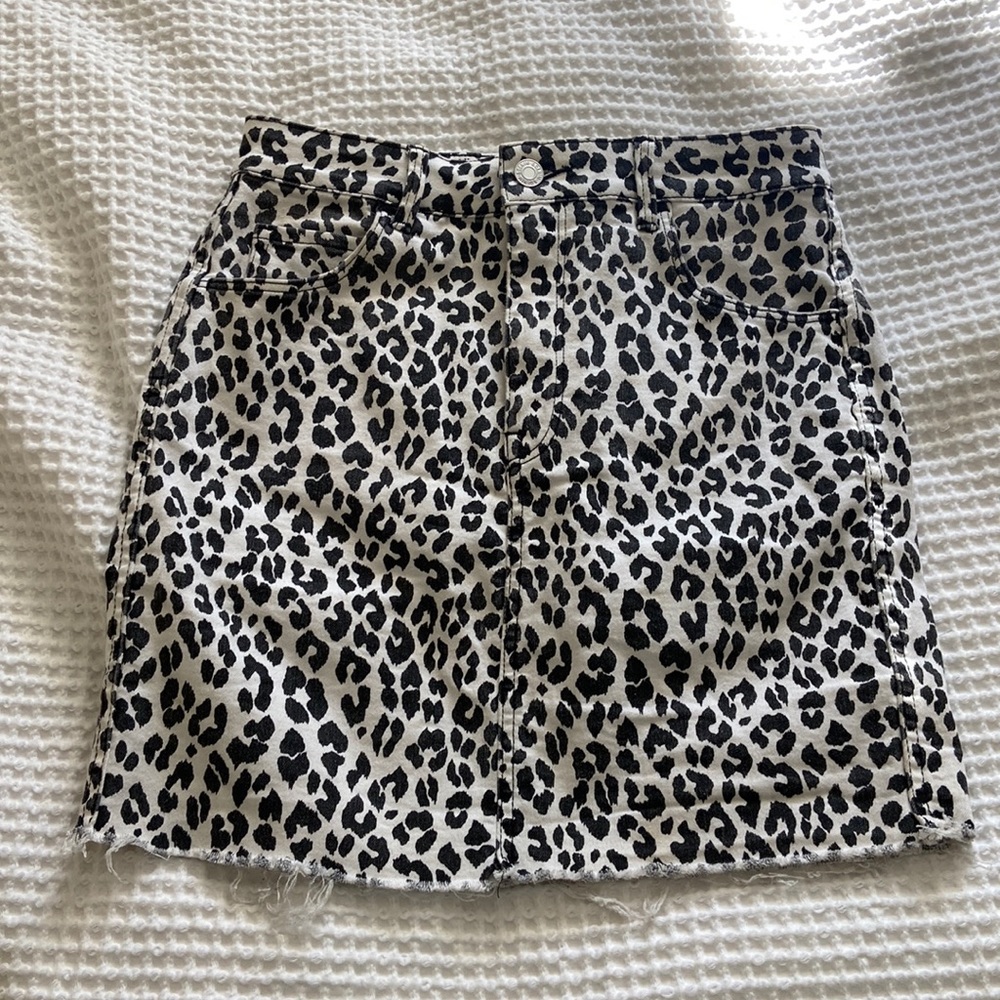 Black and White cheetah print denim skirt
